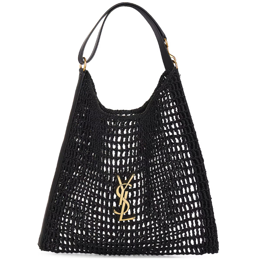 NEW SAINT LAURENT YSL RAFFIA CROCHET BLACK SUMMER BAG AUTHENTIC